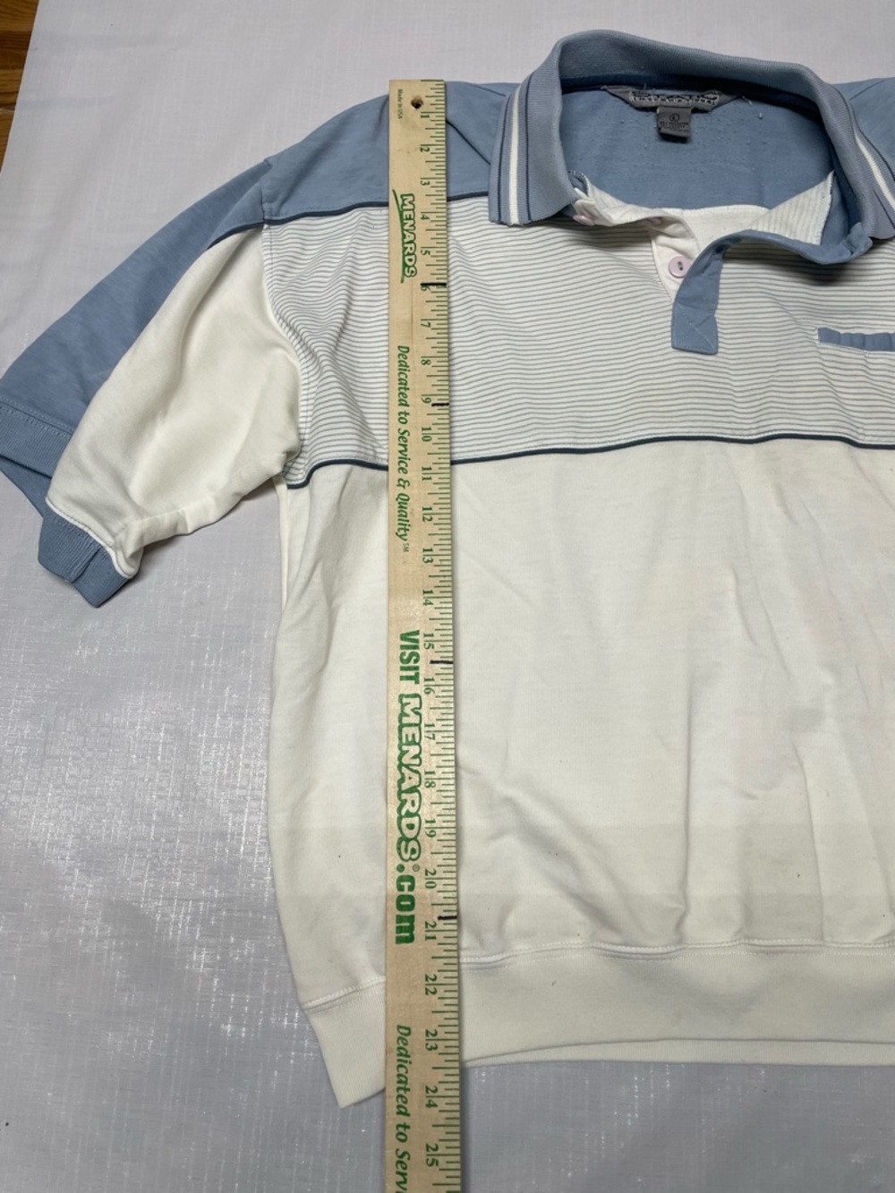 Men's Light Blue and White Short-Sleeve Polo Sweater - Picture 4 of 5